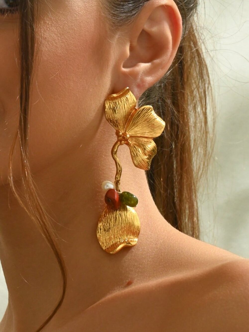 Multicolor Elegant Women's Half-Flower Pendant Earrings Faux Pearl Tassel